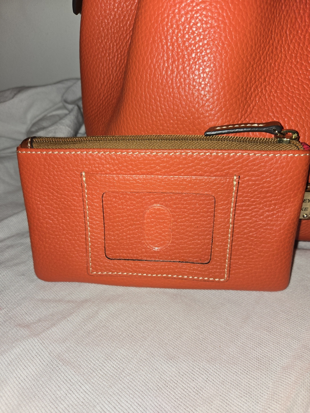 Dooney & Bourke Orange Pebbled Leather Satchel with Matching Pouch - Picture 4 of 8